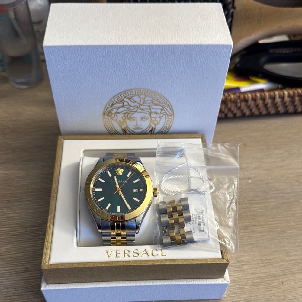 Versace Men's Gold and Silver Green Watch